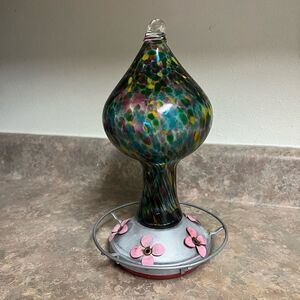 Hummingbird Feeder by Grateful Gnome - Large Hand Blown Stained Glass Feeder